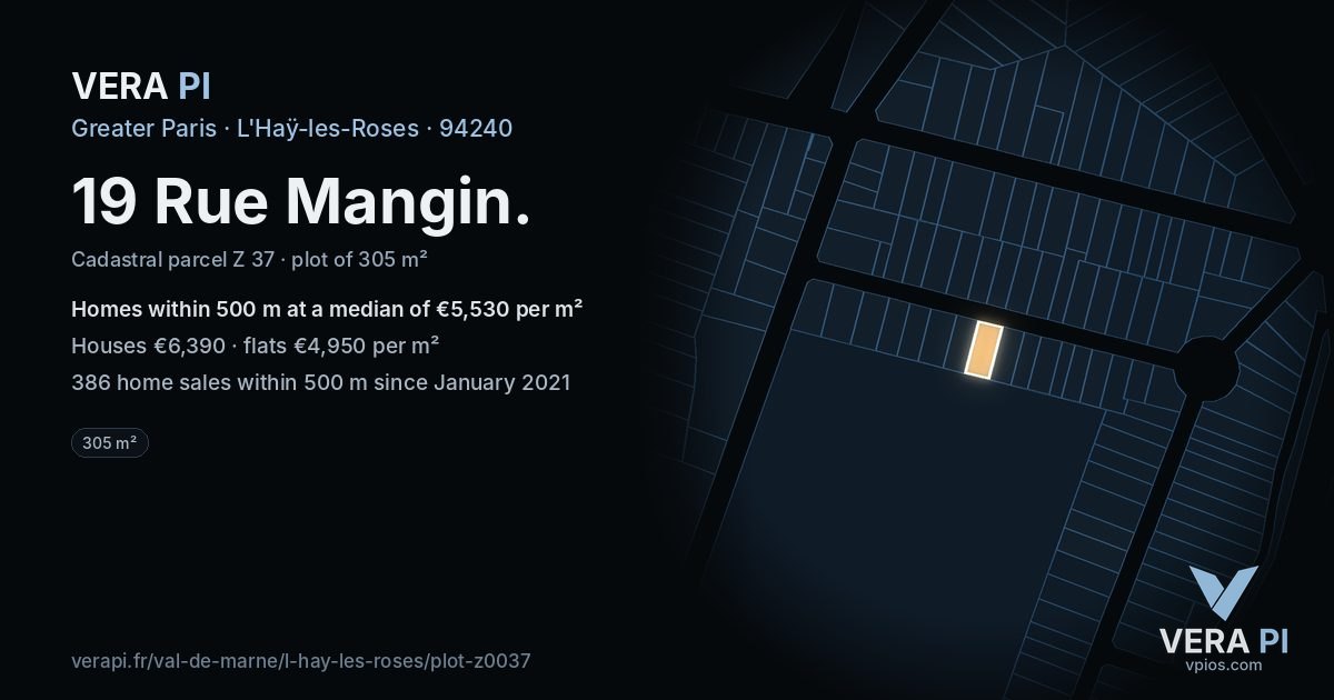 19 Rue Mangin, L'Haÿ-les-Roses at night – the plot lit, the parcels around coloured by the prices near them