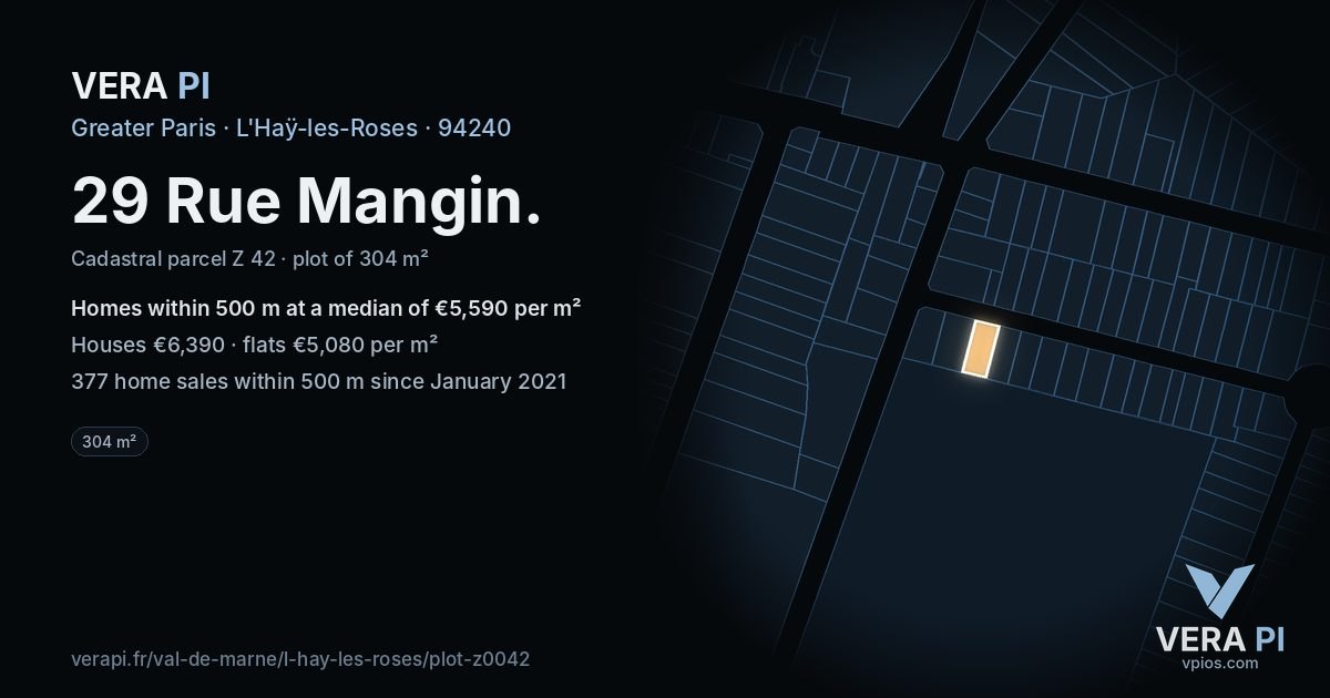 29 Rue Mangin, L'Haÿ-les-Roses at night – the plot lit, the parcels around coloured by the prices near them