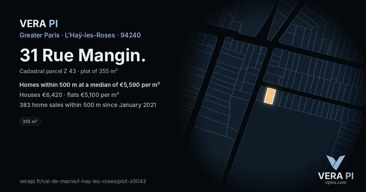 31 Rue Mangin, L'Haÿ-les-Roses at night – the plot lit, the parcels around coloured by the prices near them