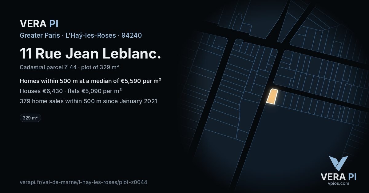11 Rue Jean Leblanc, L'Haÿ-les-Roses at night – the plot lit, the parcels around coloured by the prices near them