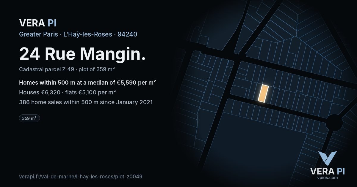 24 Rue Mangin, L'Haÿ-les-Roses at night – the plot lit, the parcels around coloured by the prices near them