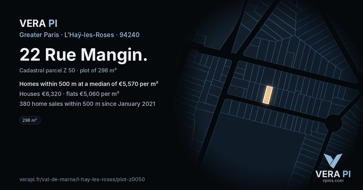 22 Rue Mangin, L'Haÿ-les-Roses at night – the plot lit, the parcels around coloured by the prices near them