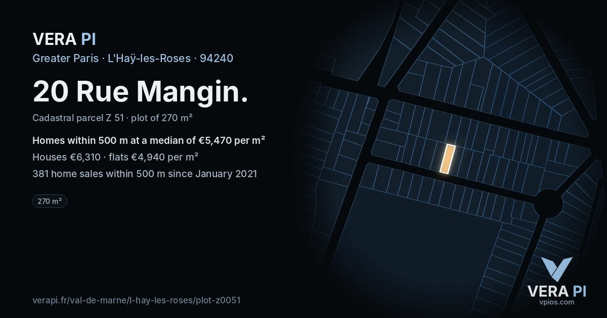 20 Rue Mangin, L'Haÿ-les-Roses at night – the plot lit, the parcels around coloured by the prices near them