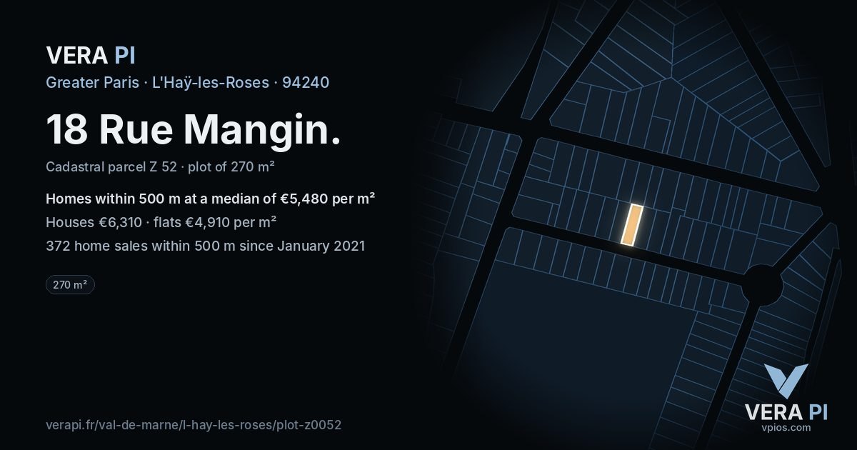 18 Rue Mangin, L'Haÿ-les-Roses at night – the plot lit, the parcels around coloured by the prices near them