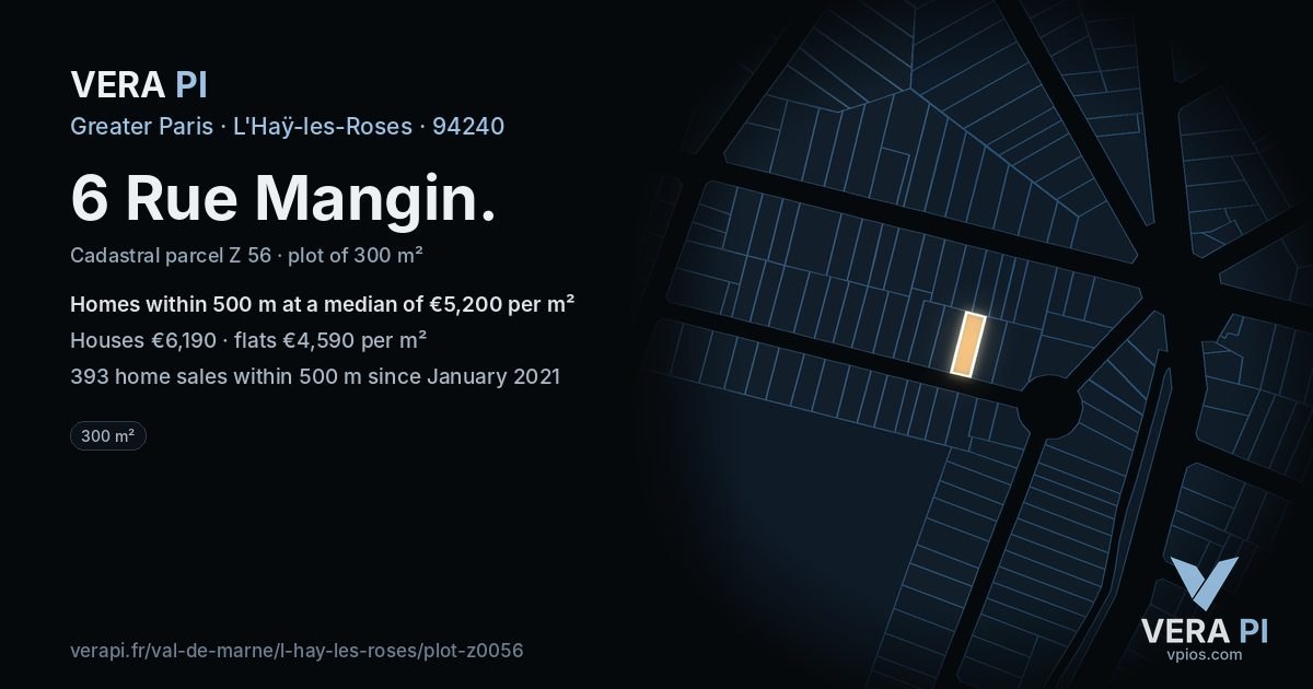 6 Rue Mangin, L'Haÿ-les-Roses at night – the plot lit, the parcels around coloured by the prices near them