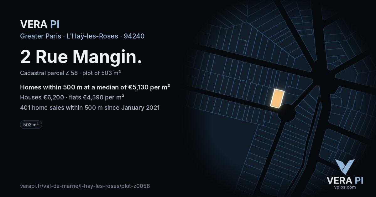 2 Rue Mangin, L'Haÿ-les-Roses at night – the plot lit, the parcels around coloured by the prices near them