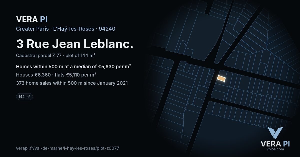3 Rue Jean Leblanc, L'Haÿ-les-Roses at night – the plot lit, the parcels around coloured by the prices near them