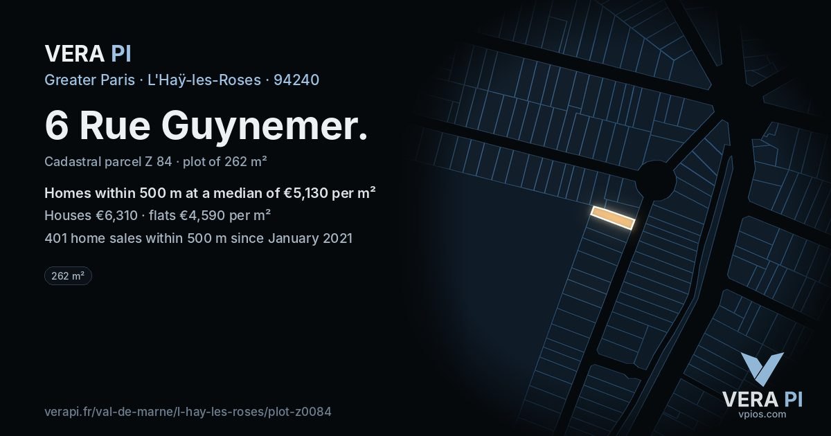 6 Rue Guynemer, L'Haÿ-les-Roses at night – the plot lit, the parcels around coloured by the prices near them
