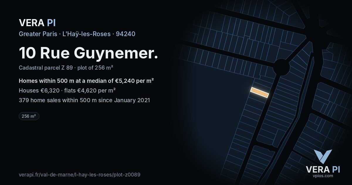 10 Rue Guynemer, L'Haÿ-les-Roses at night – the plot lit, the parcels around coloured by the prices near them