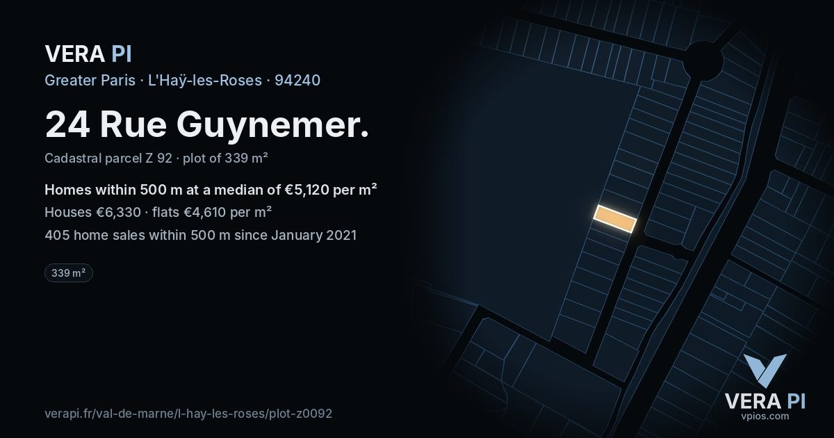 24 Rue Guynemer, L'Haÿ-les-Roses at night – the plot lit, the parcels around coloured by the prices near them