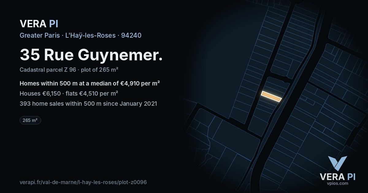 35 Rue Guynemer, L'Haÿ-les-Roses at night – the plot lit, the parcels around coloured by the prices near them