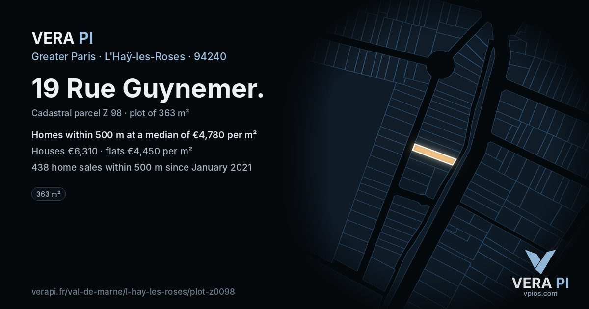 19 Rue Guynemer, L'Haÿ-les-Roses at night – the plot lit, the parcels around coloured by the prices near them