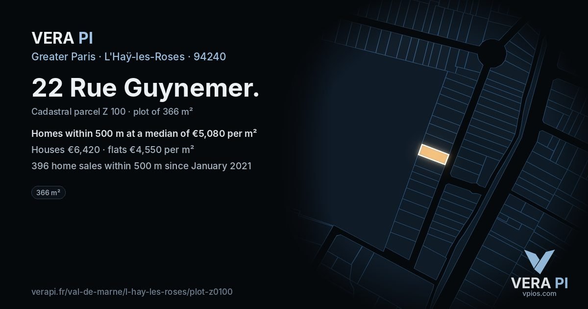 22 Rue Guynemer, L'Haÿ-les-Roses at night – the plot lit, the parcels around coloured by the prices near them