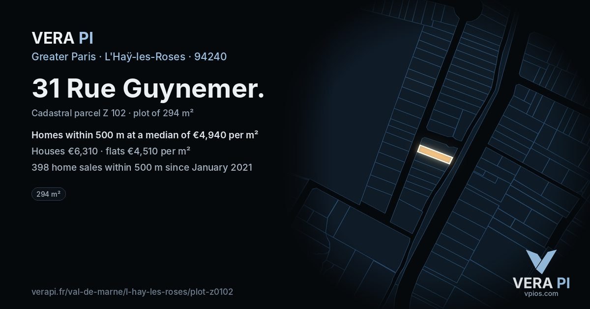 31 Rue Guynemer, L'Haÿ-les-Roses at night – the plot lit, the parcels around coloured by the prices near them