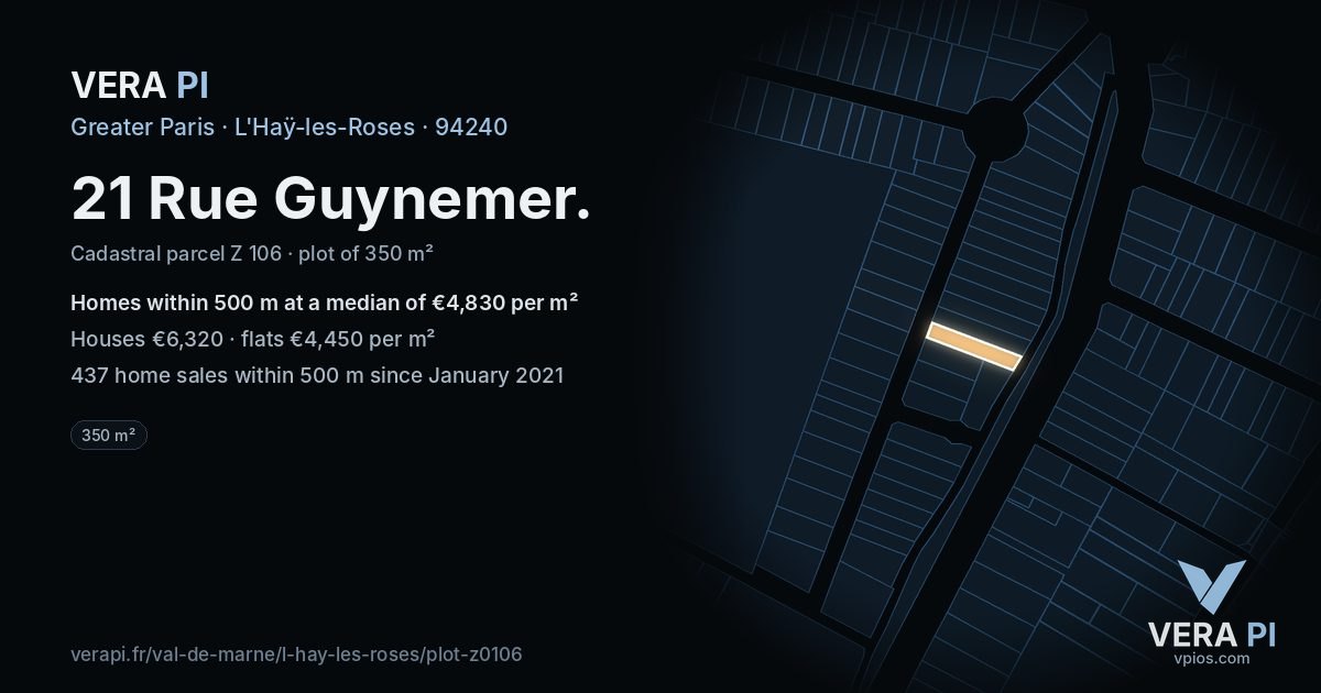 21 Rue Guynemer, L'Haÿ-les-Roses at night – the plot lit, the parcels around coloured by the prices near them