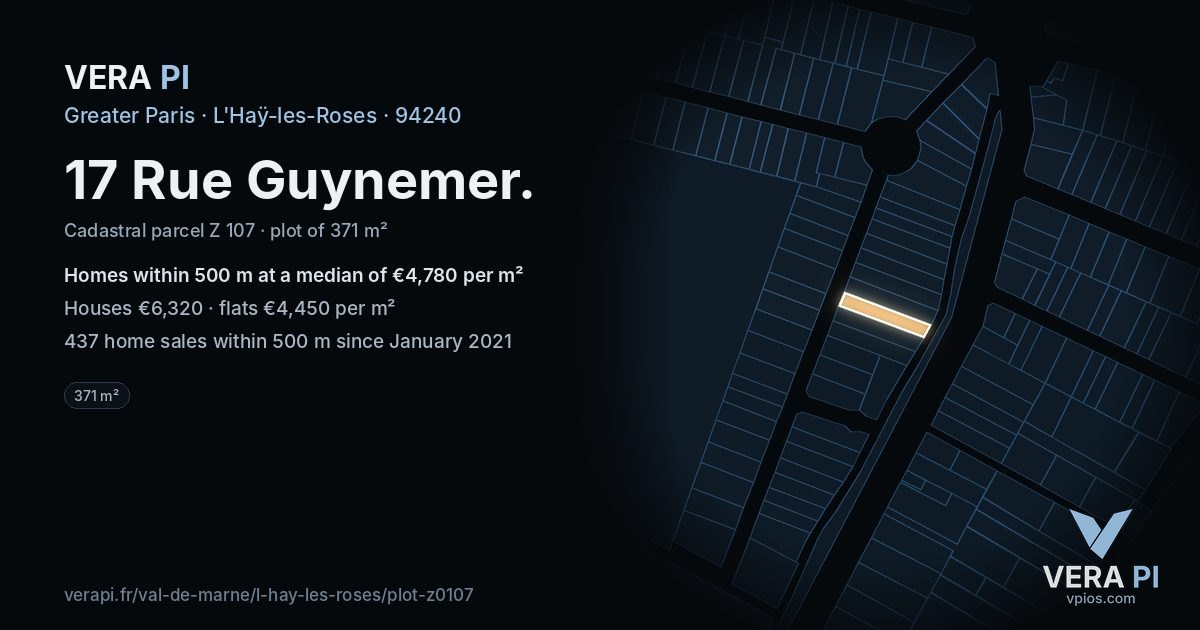 17 Rue Guynemer, L'Haÿ-les-Roses at night – the plot lit, the parcels around coloured by the prices near them
