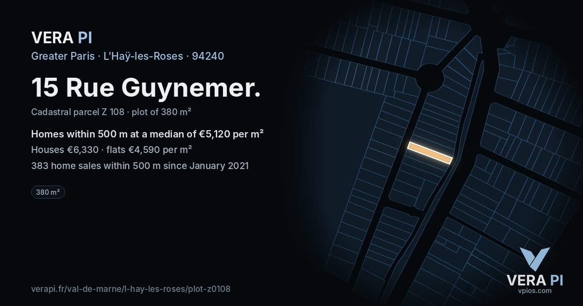 15 Rue Guynemer, L'Haÿ-les-Roses at night – the plot lit, the parcels around coloured by the prices near them
