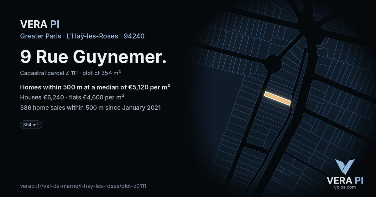 9 Rue Guynemer, L'Haÿ-les-Roses at night – the plot lit, the parcels around coloured by the prices near them