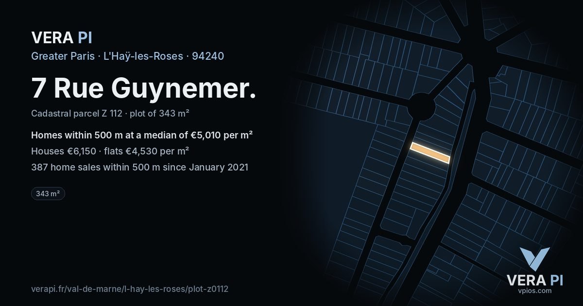 7 Rue Guynemer, L'Haÿ-les-Roses at night – the plot lit, the parcels around coloured by the prices near them