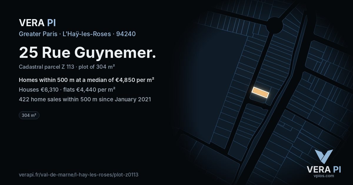 25 Rue Guynemer, L'Haÿ-les-Roses at night – the plot lit, the parcels around coloured by the prices near them
