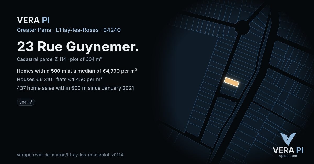 23 Rue Guynemer, L'Haÿ-les-Roses at night – the plot lit, the parcels around coloured by the prices near them