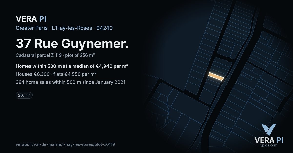 37 Rue Guynemer, L'Haÿ-les-Roses at night – the plot lit, the parcels around coloured by the prices near them