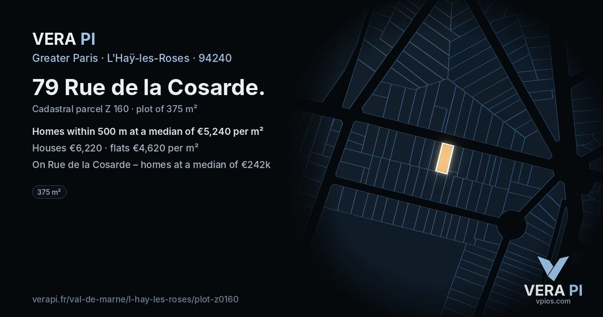 79 Rue de la Cosarde, L'Haÿ-les-Roses at night – the plot lit, the parcels around coloured by the prices near them