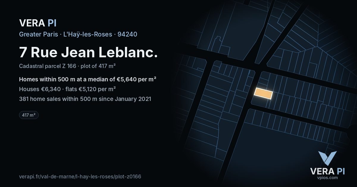 7 Rue Jean Leblanc, L'Haÿ-les-Roses at night – the plot lit, the parcels around coloured by the prices near them
