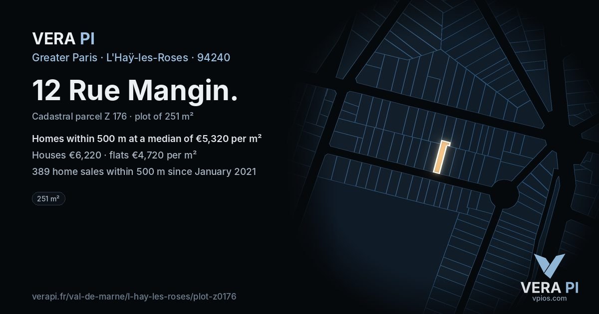 12 Rue Mangin, L'Haÿ-les-Roses at night – the plot lit, the parcels around coloured by the prices near them