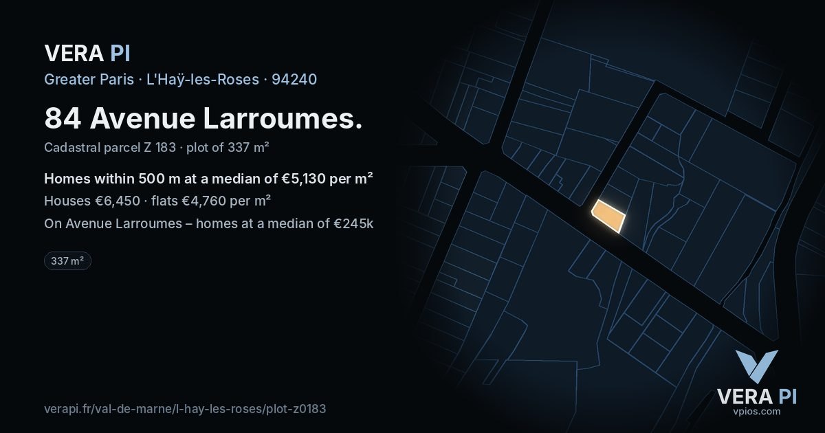 84 Avenue Larroumes, L'Haÿ-les-Roses at night – the plot lit, the parcels around coloured by the prices near them