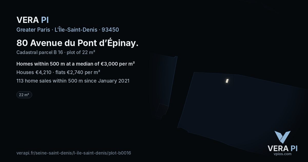 80 Avenue du Pont d’Épinay, L'Île-Saint-Denis at night – the plot lit, the parcels around coloured by the prices near them