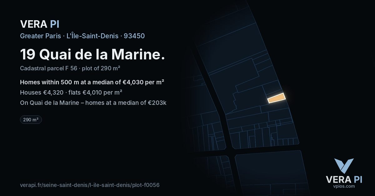 19 Quai de la Marine, L'Île-Saint-Denis at night – the plot lit, the parcels around coloured by the prices near them