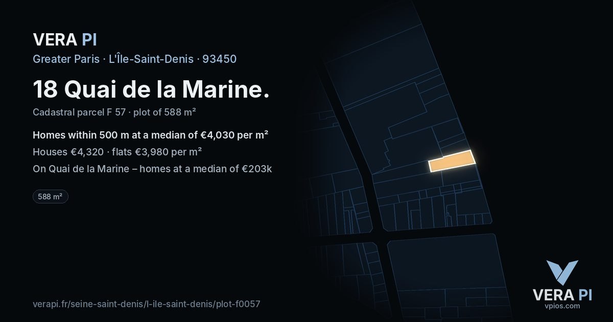 18 Quai de la Marine, L'Île-Saint-Denis at night – the plot lit, the parcels around coloured by the prices near them