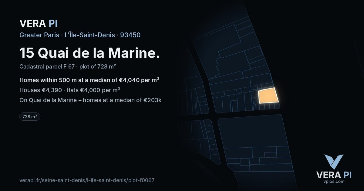 15 Quai de la Marine, L'Île-Saint-Denis at night – the plot lit, the parcels around coloured by the prices near them