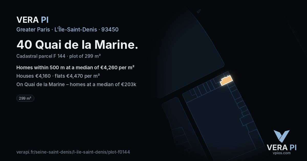40 Quai de la Marine, L'Île-Saint-Denis at night – the plot lit, the parcels around coloured by the prices near them