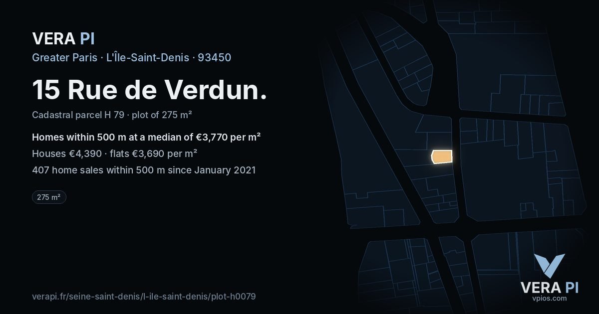 15 Rue de Verdun, L'Île-Saint-Denis at night – the plot lit, the parcels around coloured by the prices near them
