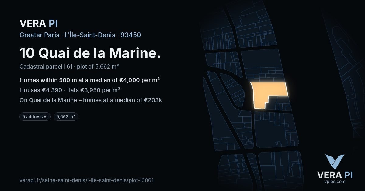 10 Quai de la Marine, L'Île-Saint-Denis at night – the plot lit, the parcels around coloured by the prices near them