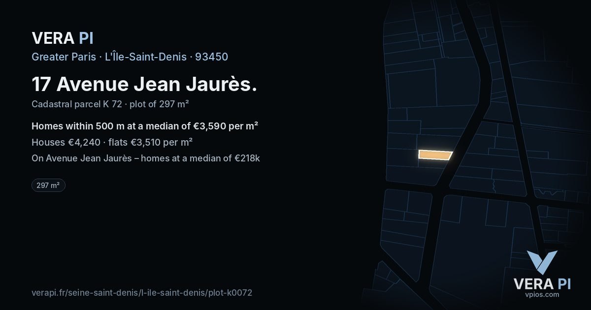 17 Avenue Jean Jaurès, L'Île-Saint-Denis at night – the plot lit, the parcels around coloured by the prices near them