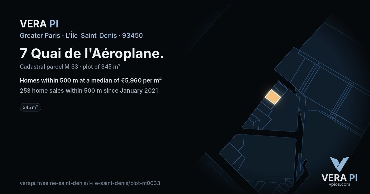 7 Quai de l'Aéroplane, L'Île-Saint-Denis at night – the plot lit, the parcels around coloured by the prices near them