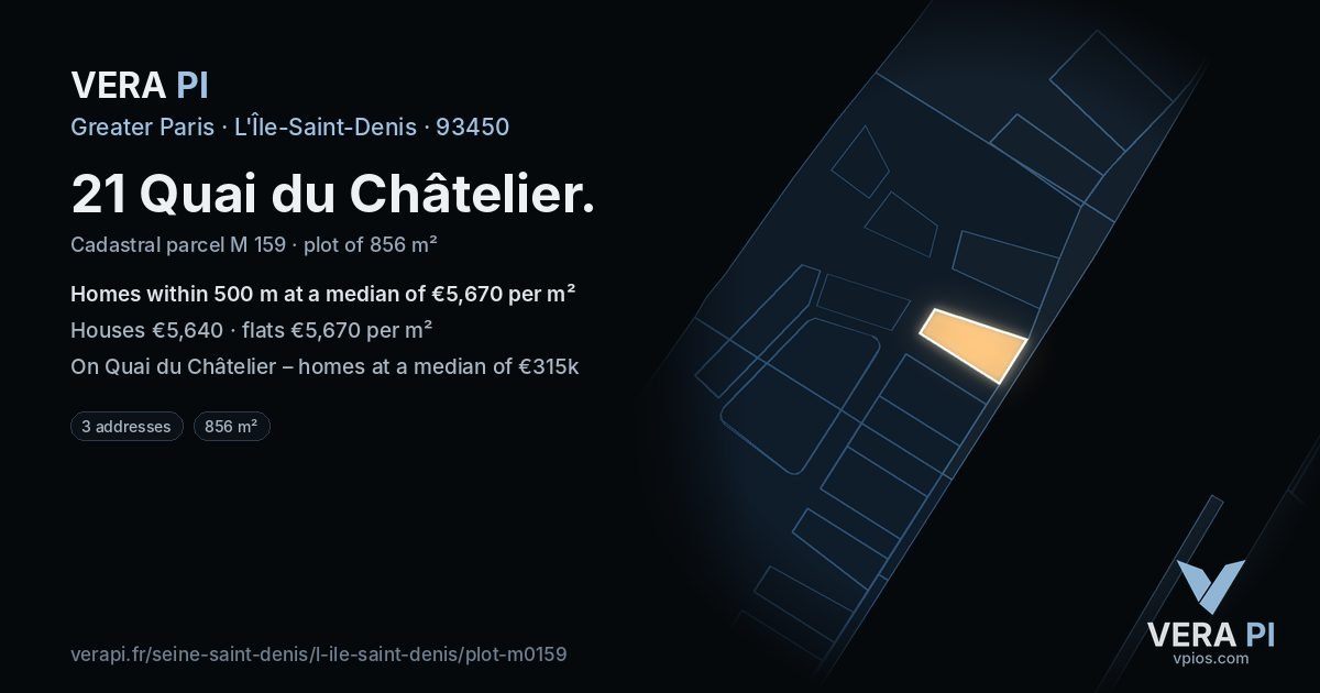 21 Quai du Châtelier, L'Île-Saint-Denis at night – the plot lit, the parcels around coloured by the prices near them