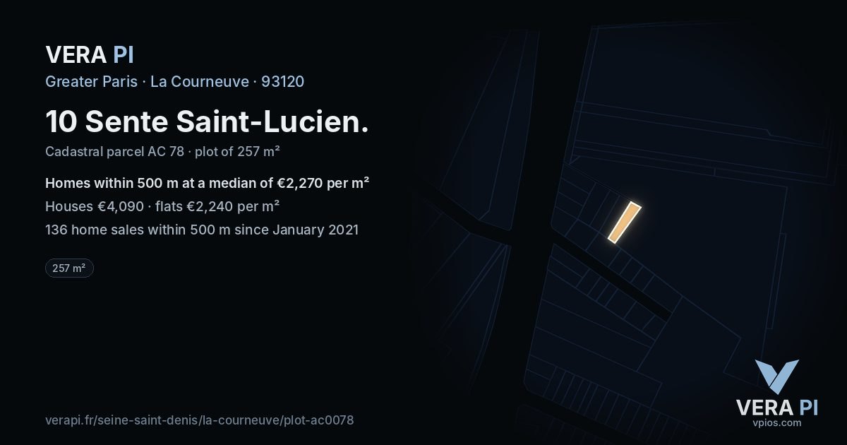 10 Sente Saint-Lucien, La Courneuve at night – the plot lit, the parcels around coloured by the prices near them