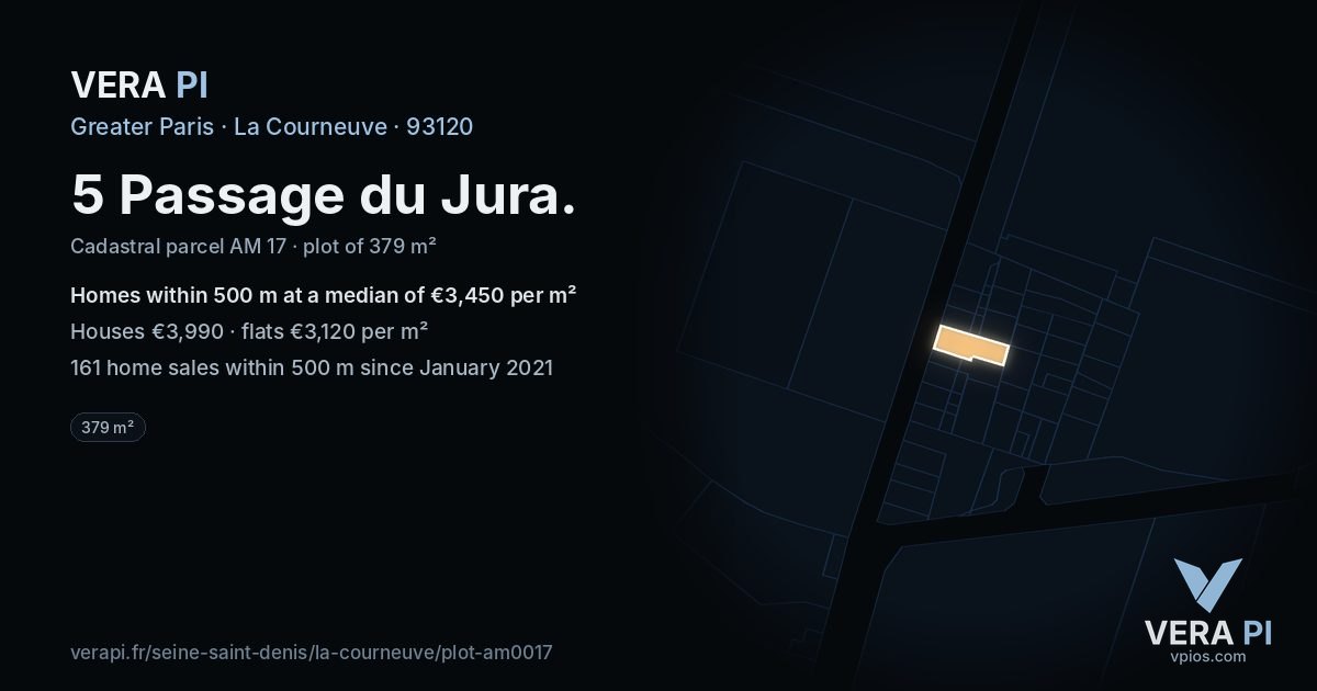 5 Passage du Jura, La Courneuve at night – the plot lit, the parcels around coloured by the prices near them
