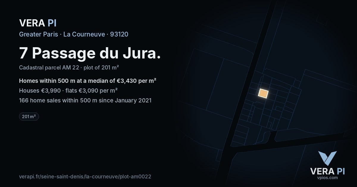 7 Passage du Jura, La Courneuve at night – the plot lit, the parcels around coloured by the prices near them