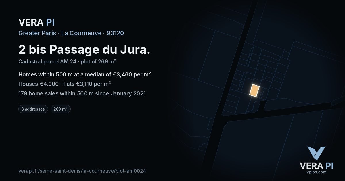 2 bis Passage du Jura, La Courneuve at night – the plot lit, the parcels around coloured by the prices near them