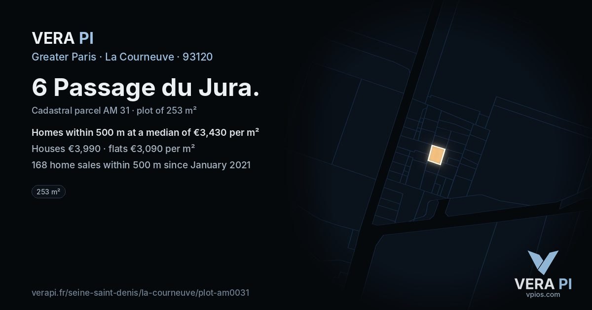 6 Passage du Jura, La Courneuve at night – the plot lit, the parcels around coloured by the prices near them