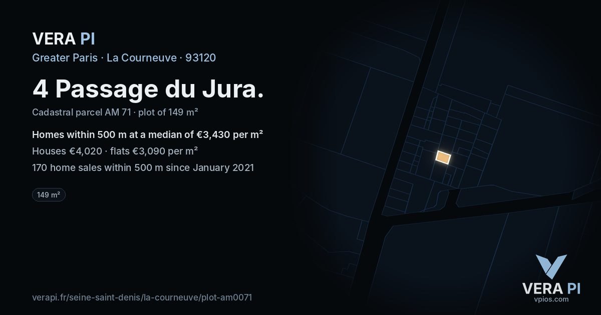 4 Passage du Jura, La Courneuve at night – the plot lit, the parcels around coloured by the prices near them