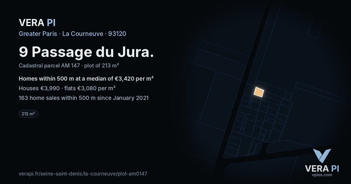 9 Passage du Jura, La Courneuve at night – the plot lit, the parcels around coloured by the prices near them