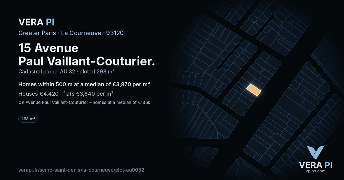 15 Avenue Paul Vaillant-Couturier, La Courneuve at night – the plot lit, the parcels around coloured by the prices near them