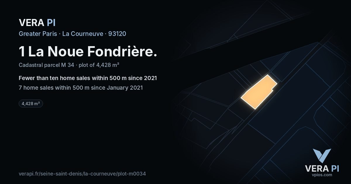 1 La Noue Fondrière, La Courneuve at night – the plot lit, the parcels around coloured by the prices near them