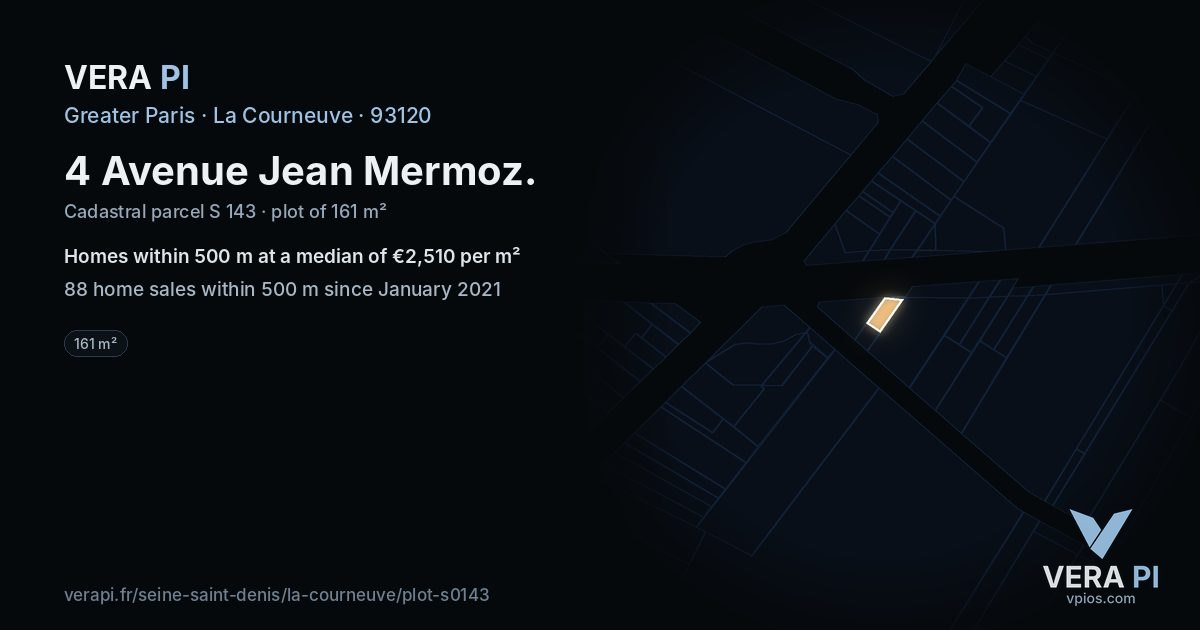 4 Avenue Jean Mermoz, La Courneuve at night – the plot lit, the parcels around coloured by the prices near them
